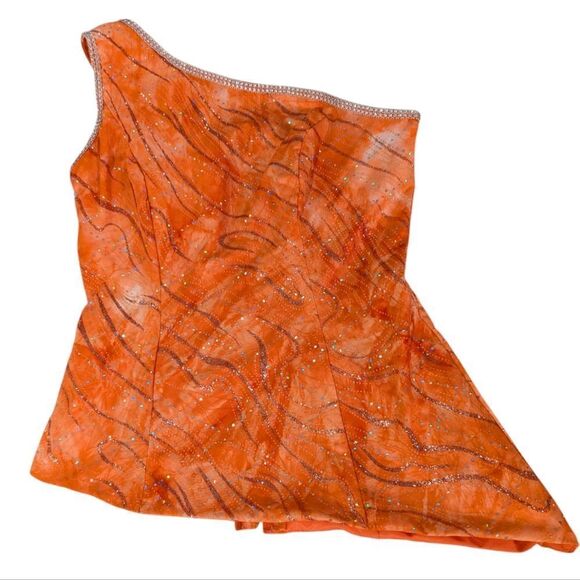 Women's vintage orange & silver sequin crystal sparkly corset top size 9/10 - Picture 8 of 9